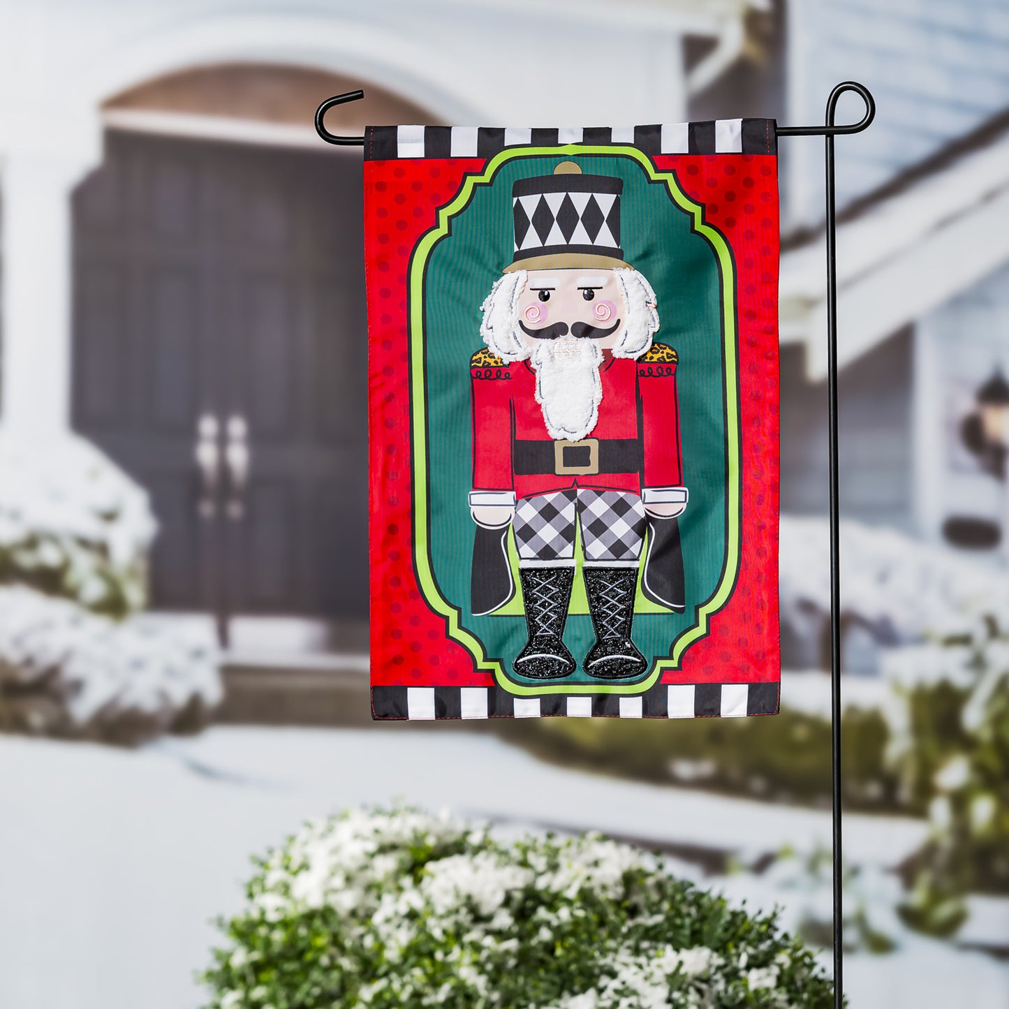 Patterned Nutcracker Applique Garden Flag; Polyester 12.5"x18"