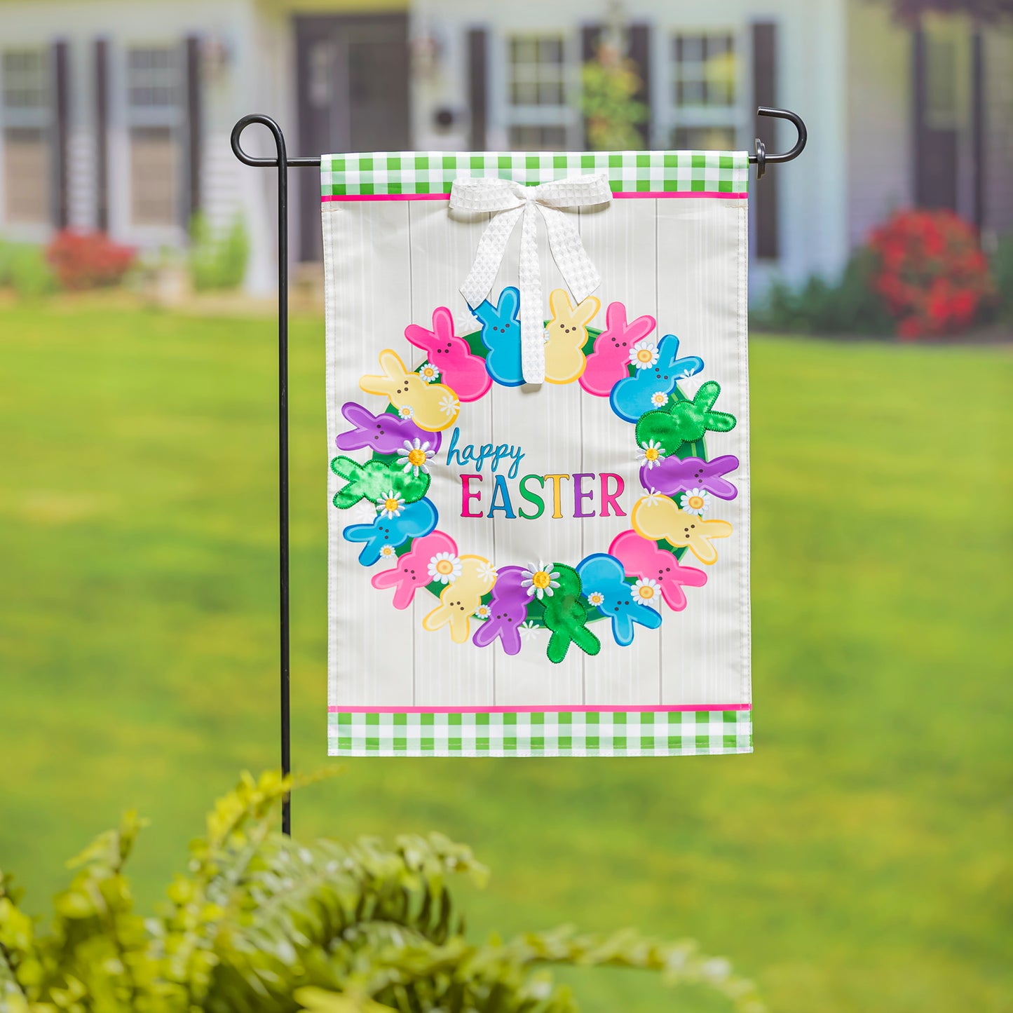Colorful Bunny Peeps Wreath Garden Flag