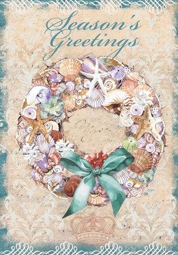 Shell Holiday Wreath Printed House Flag; Polyester