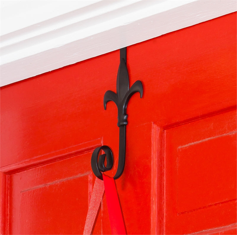 Black Painted Fleur de Lis Metal Door Decor Holder - 8"Tx4"W