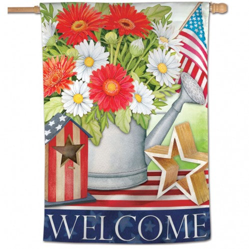 Floral Patriotic Welcome House Flag