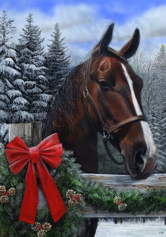 Winter Horse Printed Garden Flag; Polyester