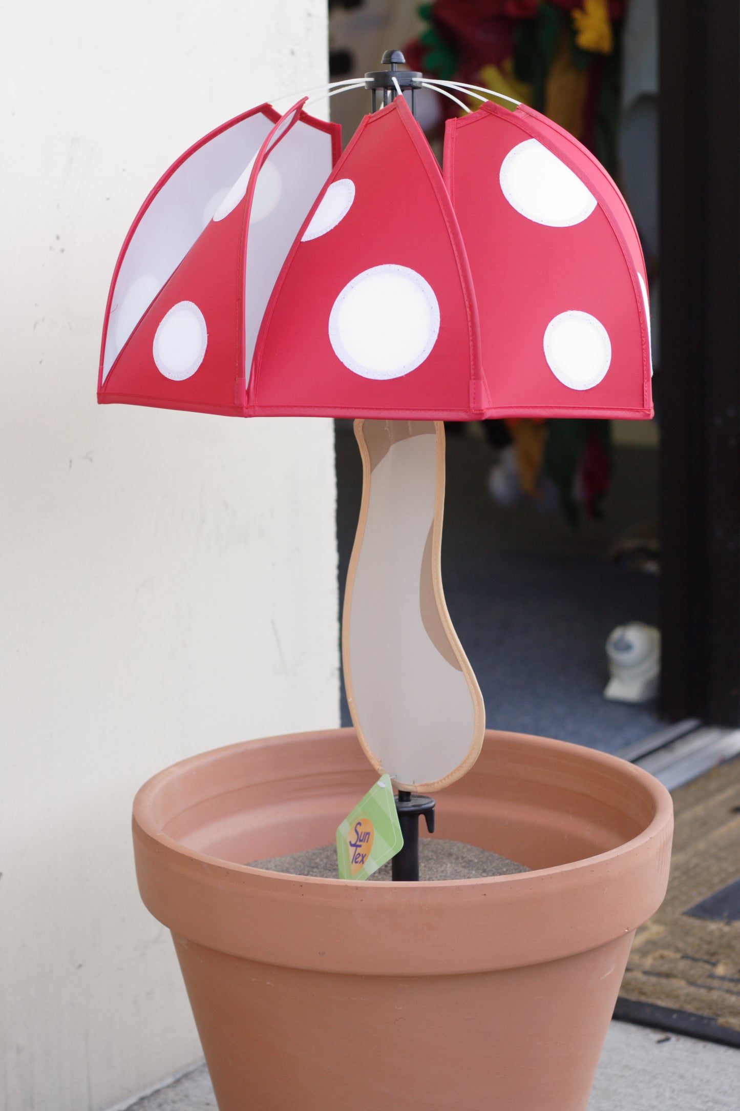 Red Polka Dot Magical Mushroom Spinner; Polyester 15"ODx46"