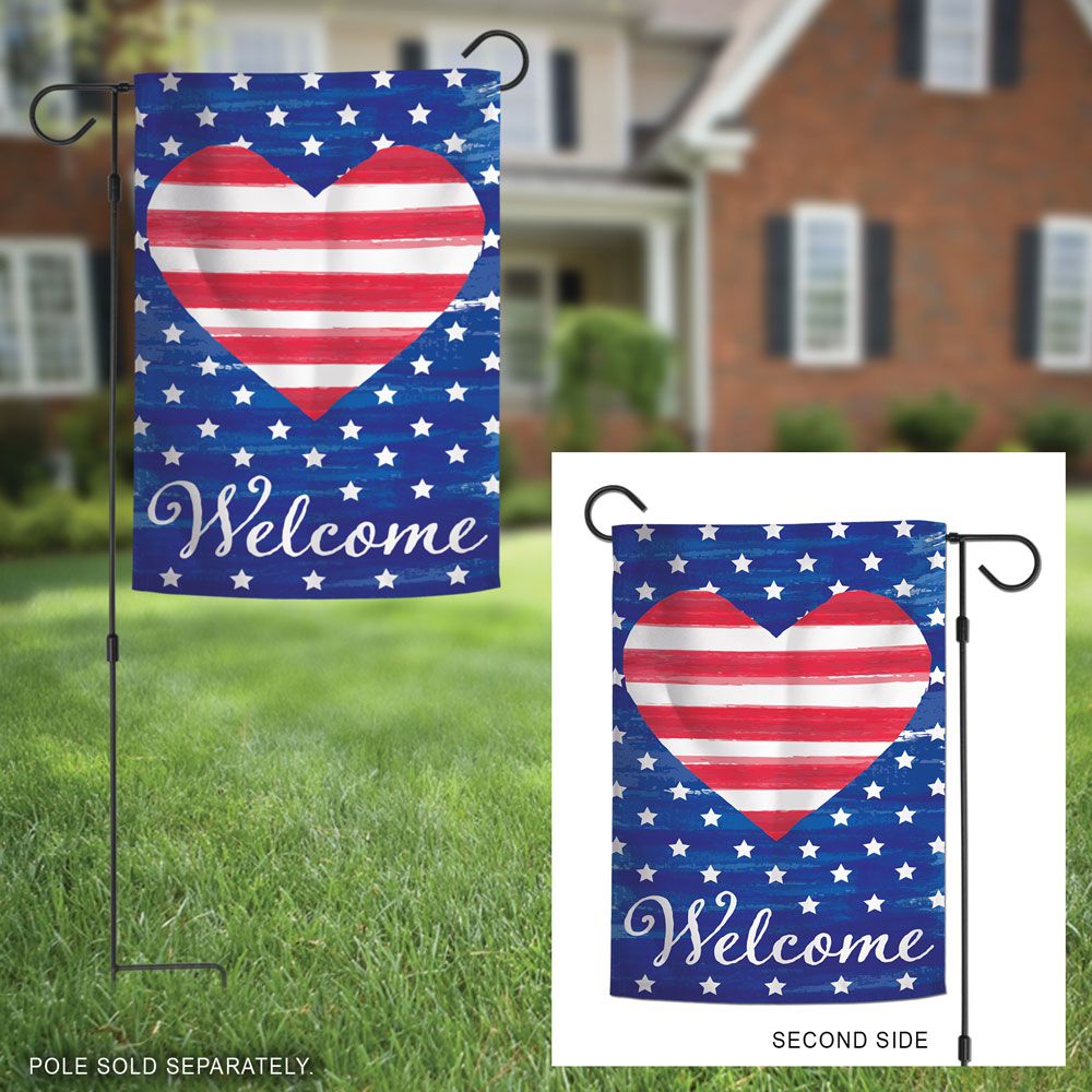 Patriotic Striped Heart Garden Flag