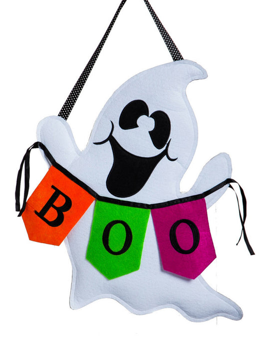 Boo Halloween Ghost Door Hanger; Burlap 20"Lx17"W