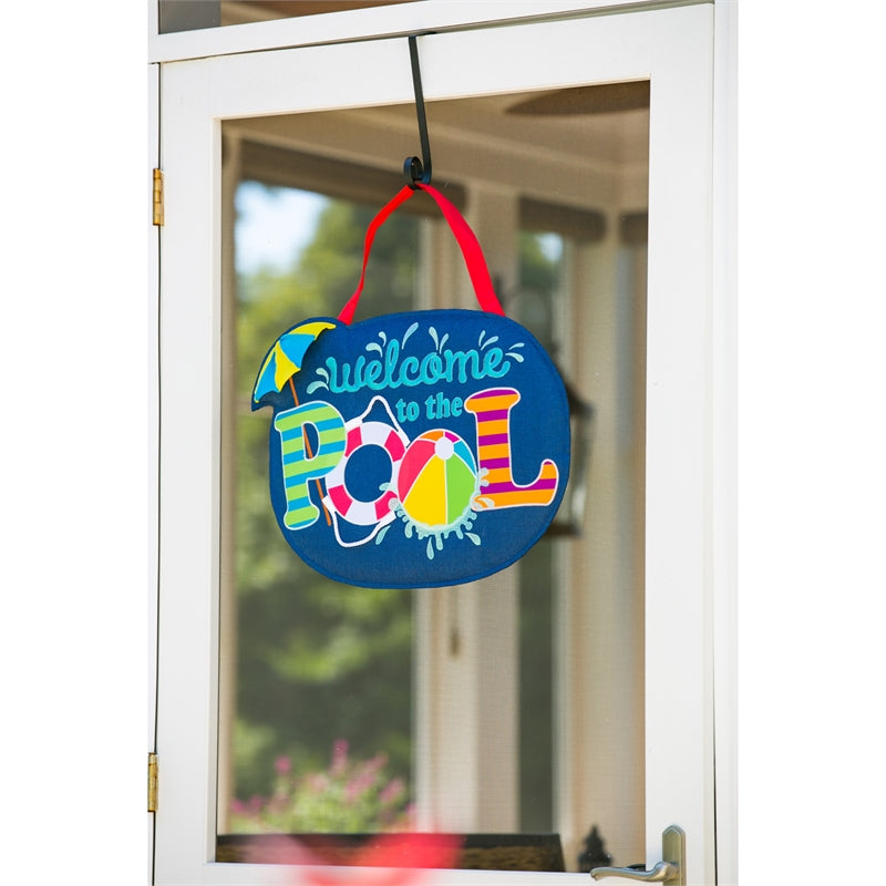 "Welcome to the Pool" Door Hanger; Burlap 16"Tx22"W