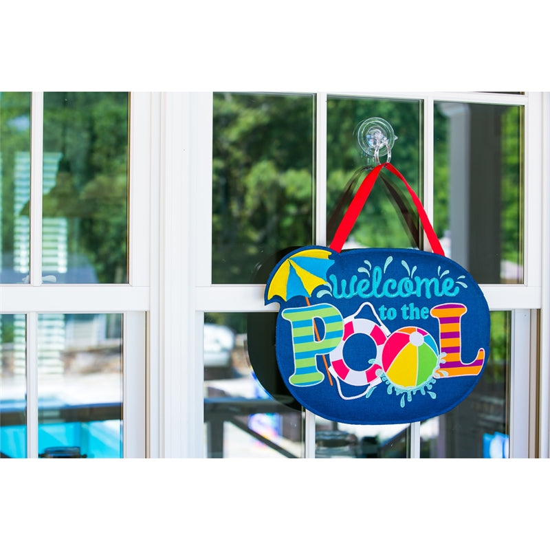 "Welcome to the Pool" Door Hanger; Burlap 16"Tx22"W