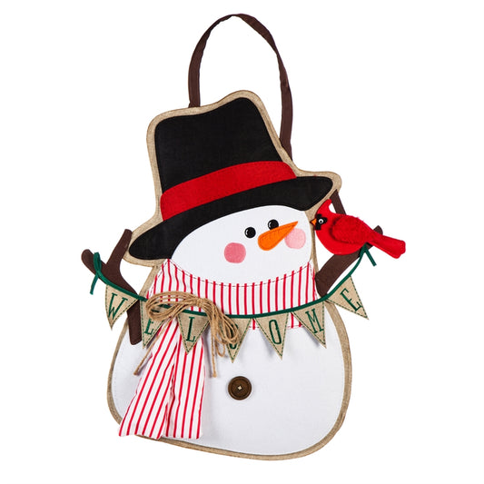 "Portly Snowman" Door Hanger; Burlap 25"Tx22"W