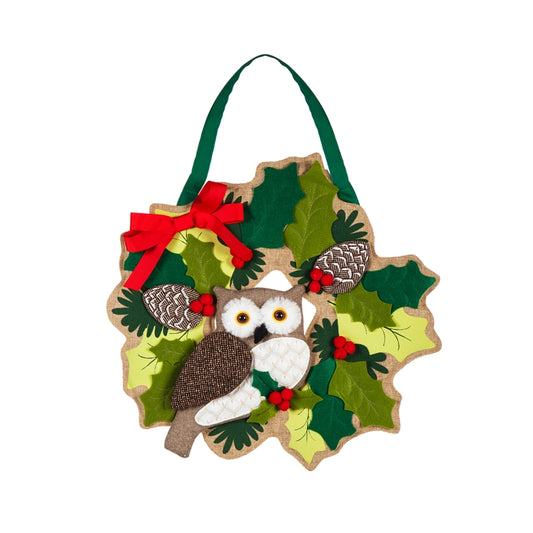 "Winter Owl" Door Hanger; Burlap 19"Lx19"W
