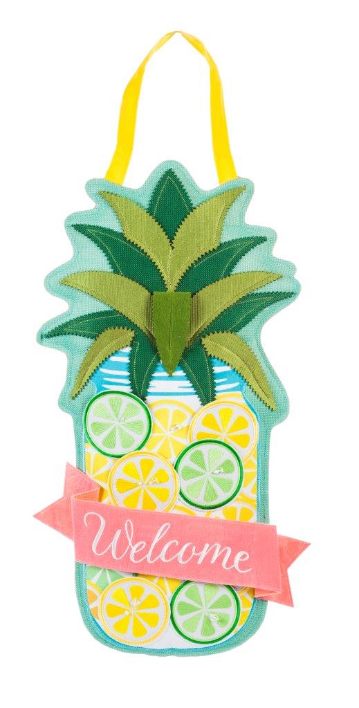 Lemon Lime Pineapple Door Hanger; Burlap 26"Lx14"W