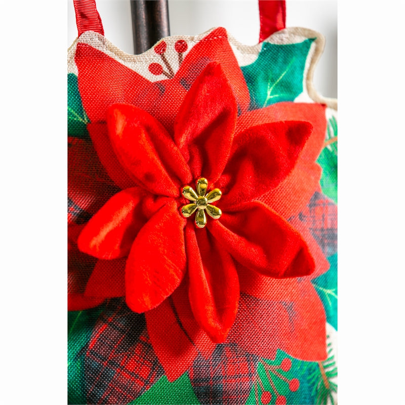 "Poinsettia Mason Jar" Door Hanger; Burlap 17"Lx13"W