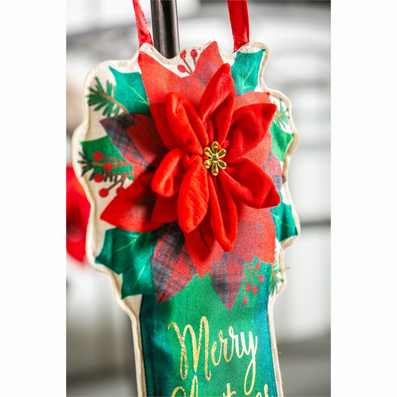 "Poinsettia Mason Jar" Door Hanger; Burlap 17"Lx13"W