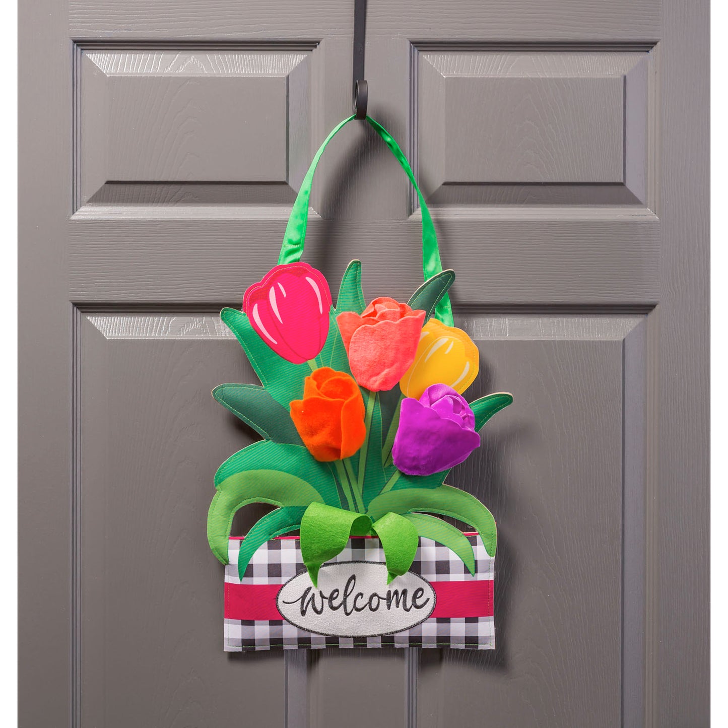Welcome Spring Tulips Door Hanger Decoration