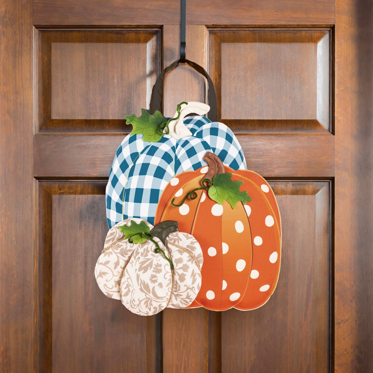 Patterned Pumpkin Trio Door Hanger; Burlap 20"Lx17"W
