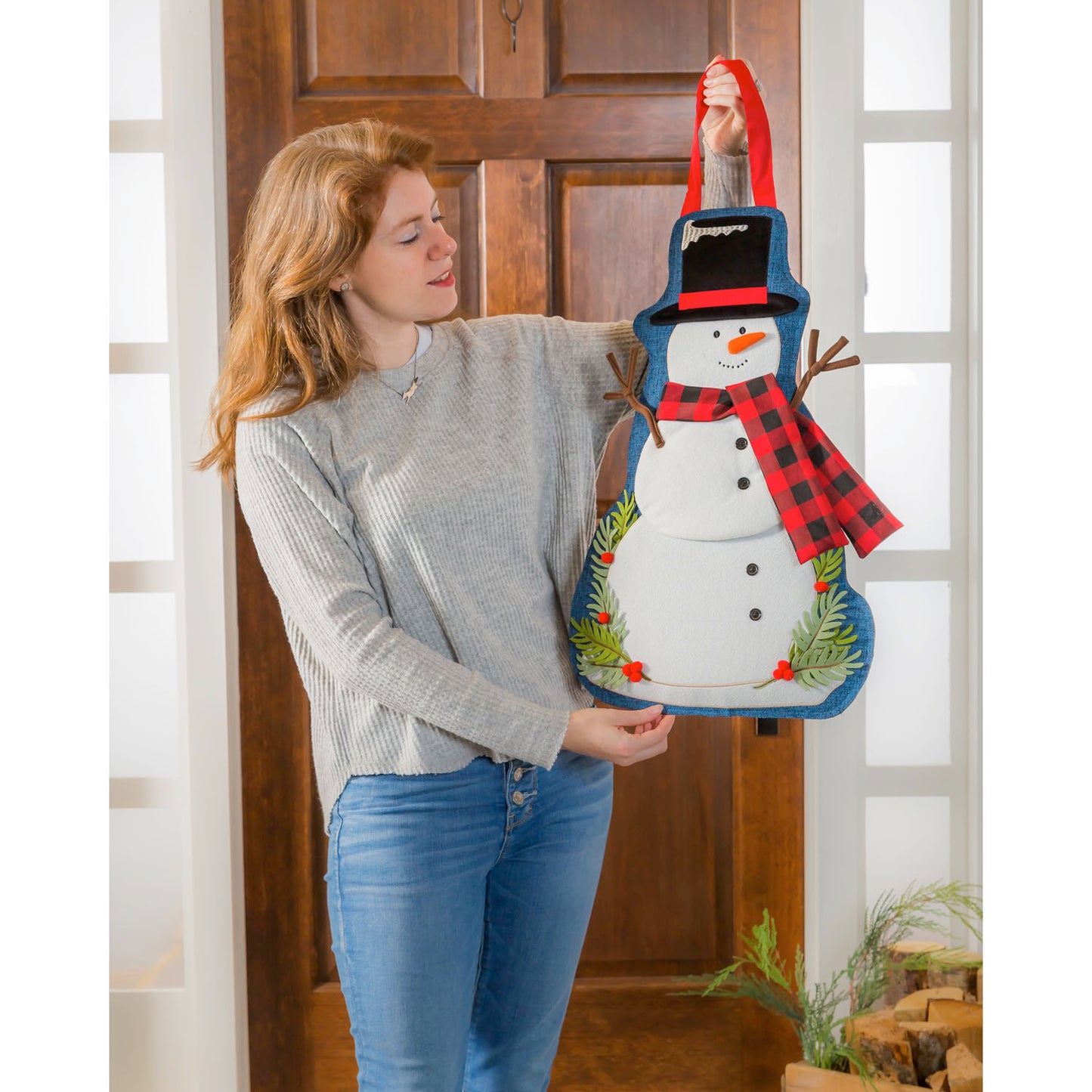 "Winter Snowman" Door Hanger; Burlap 23.5"Lx15"W