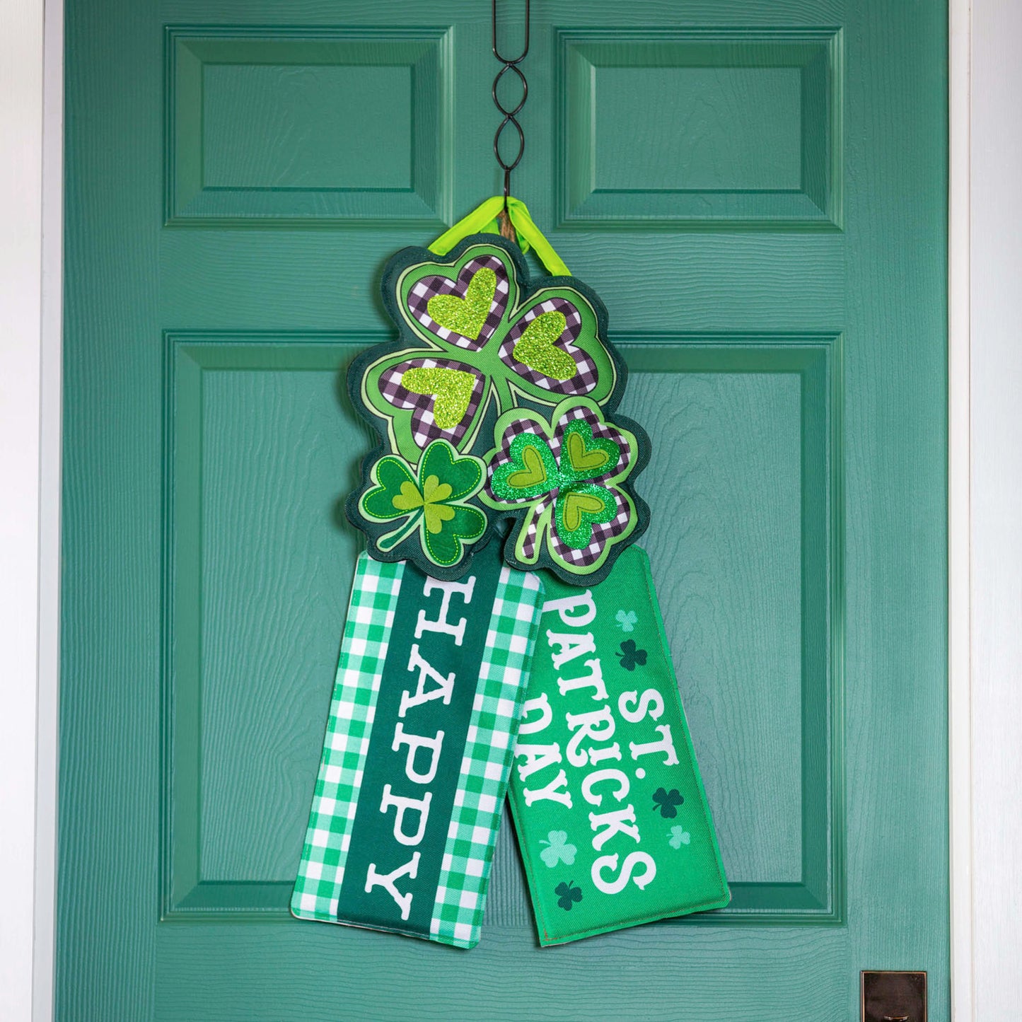 Shamrocks with Checks Door Hanger