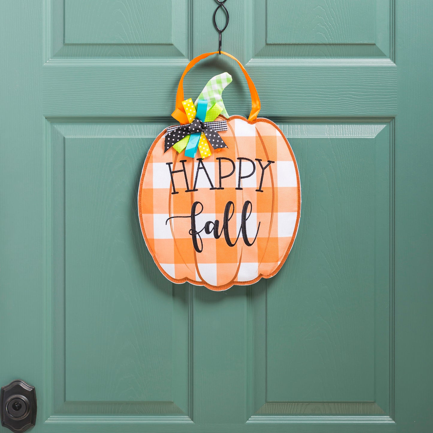 Happy Fall Pumpkin Door Hanger; Burlap 17"Lx13"W