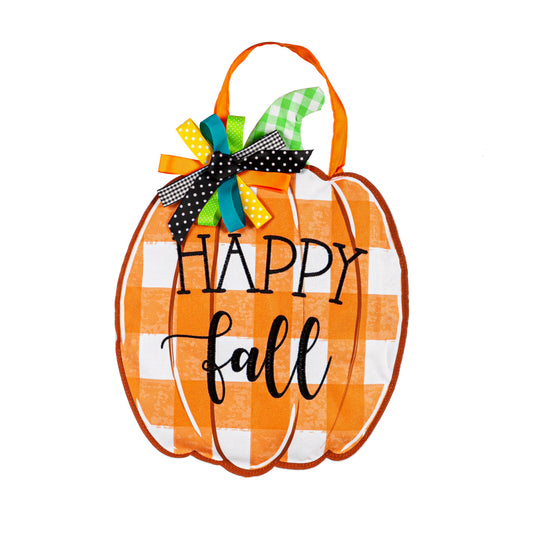 Happy Fall Pumpkin Door Hanger; Burlap 17"Lx13"W