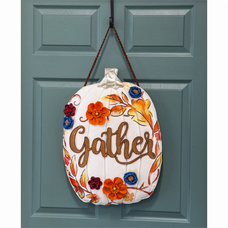Gather Floral Pumpkin Door Hanger; 21.8"Lx18"W