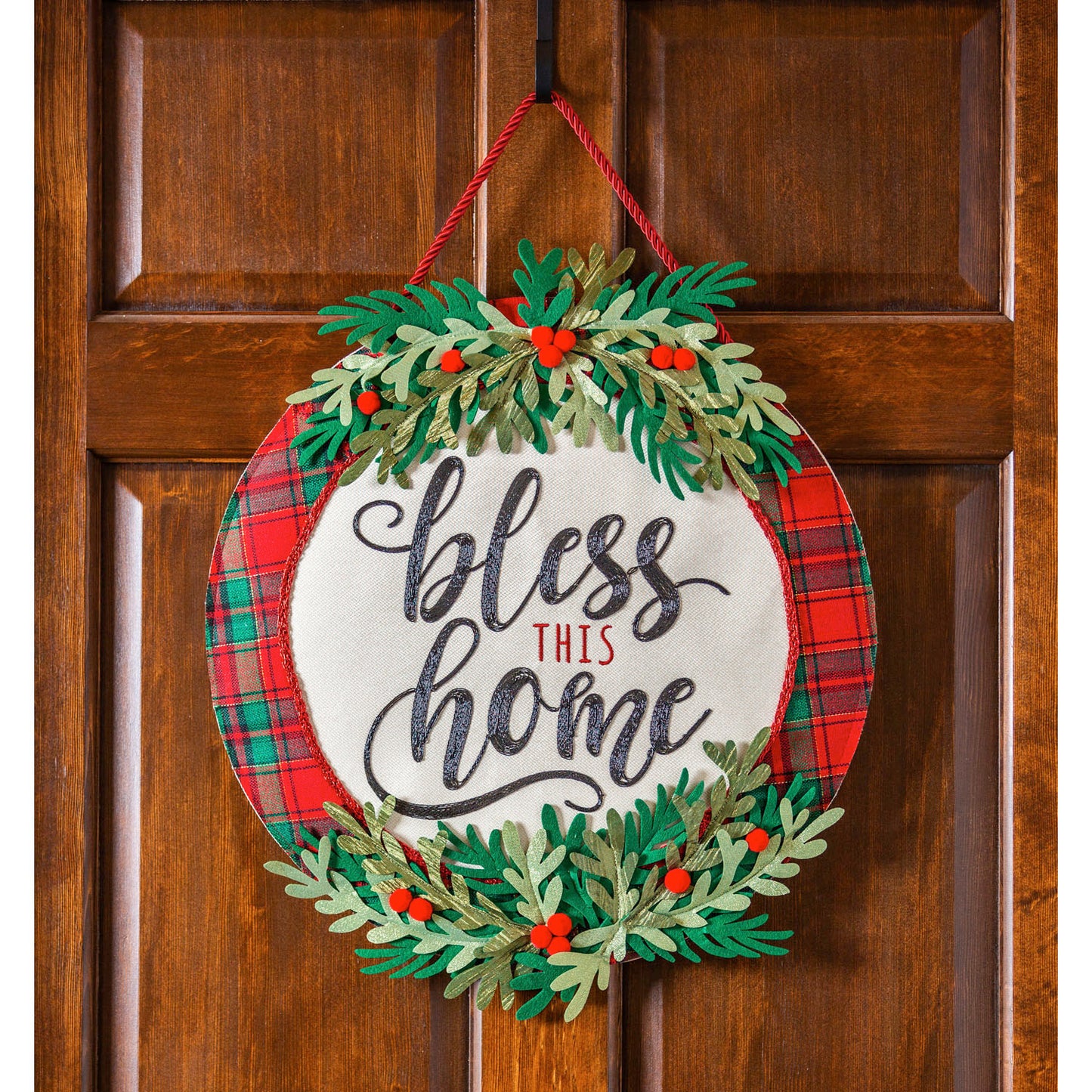 Bless this Home Plaid Door Hanger; Burlap 20"Lx20"W