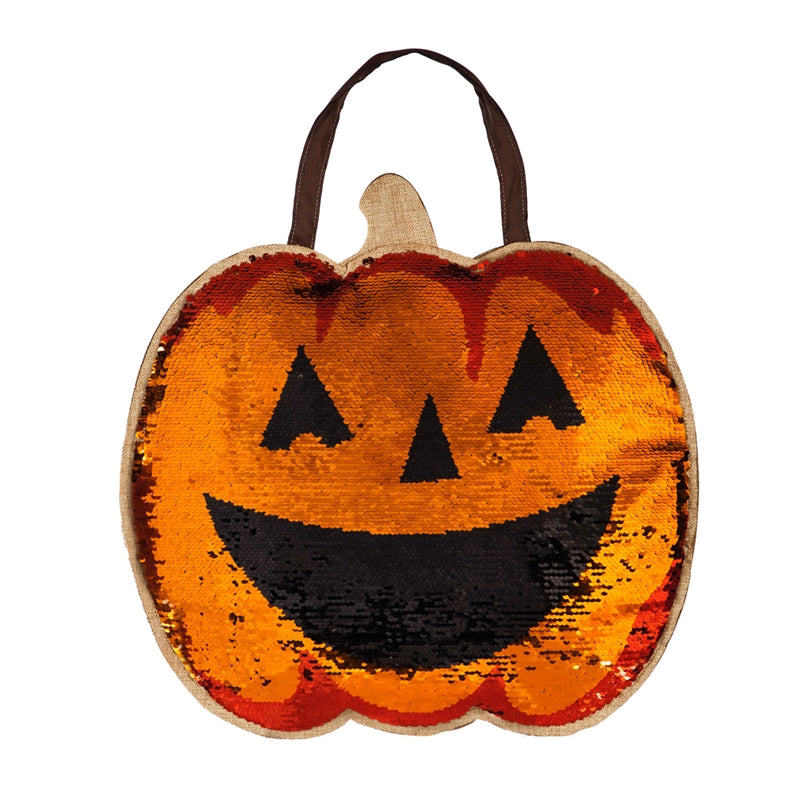 "Pumpkin Jack O' Lantern" Reversible Sequin Door Hanger; 17"Lx17"W