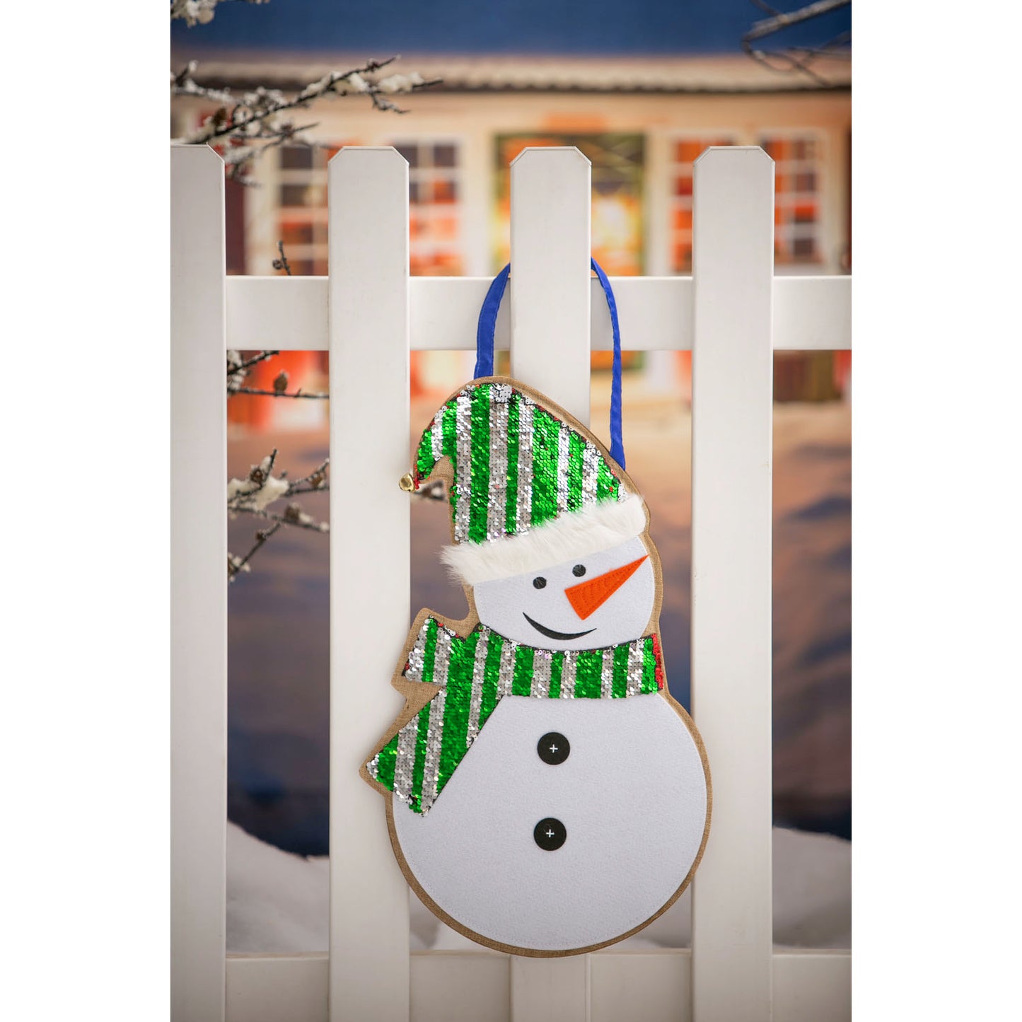 "Winter Snowman" Reversible Sequin Door Hanger; 20"Lx13.5"W