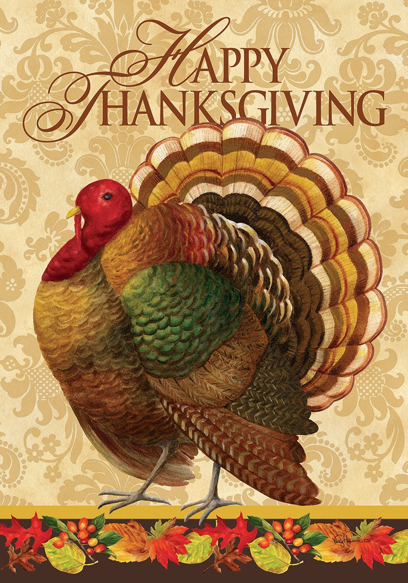 Thanksgiving Turkey Printed Garden Flag; Polyester