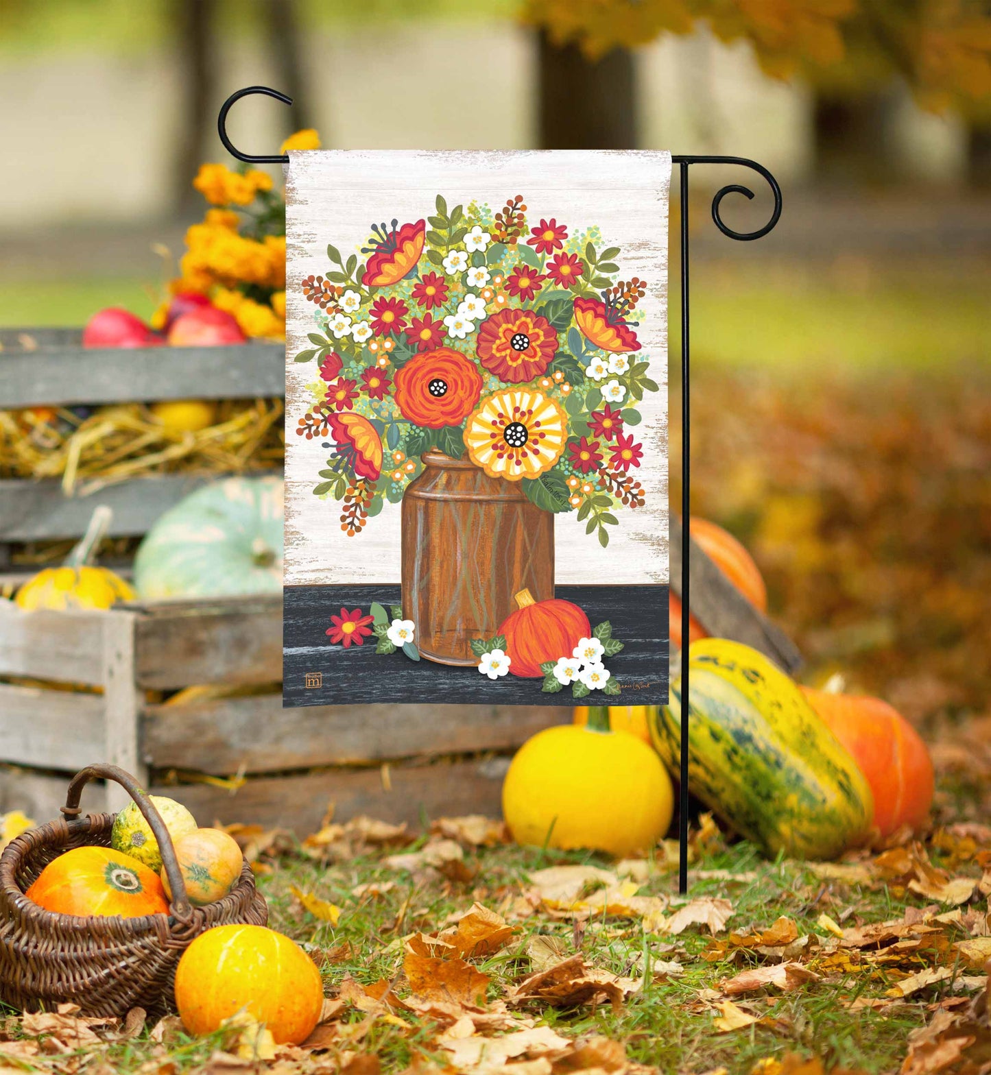 Rustic Fall Flowers Garden Flag