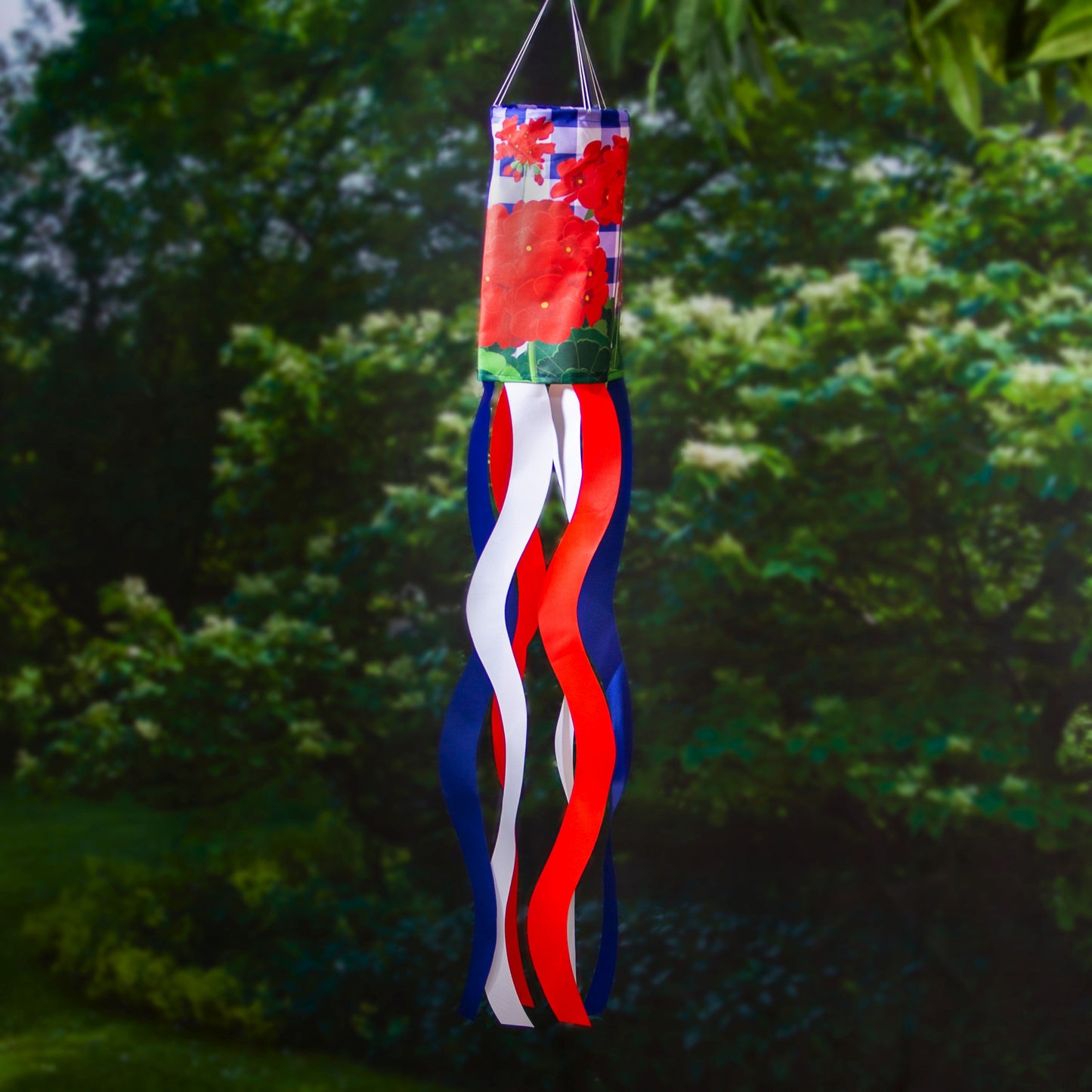 Plaid Patriotic Geraniums Windsock