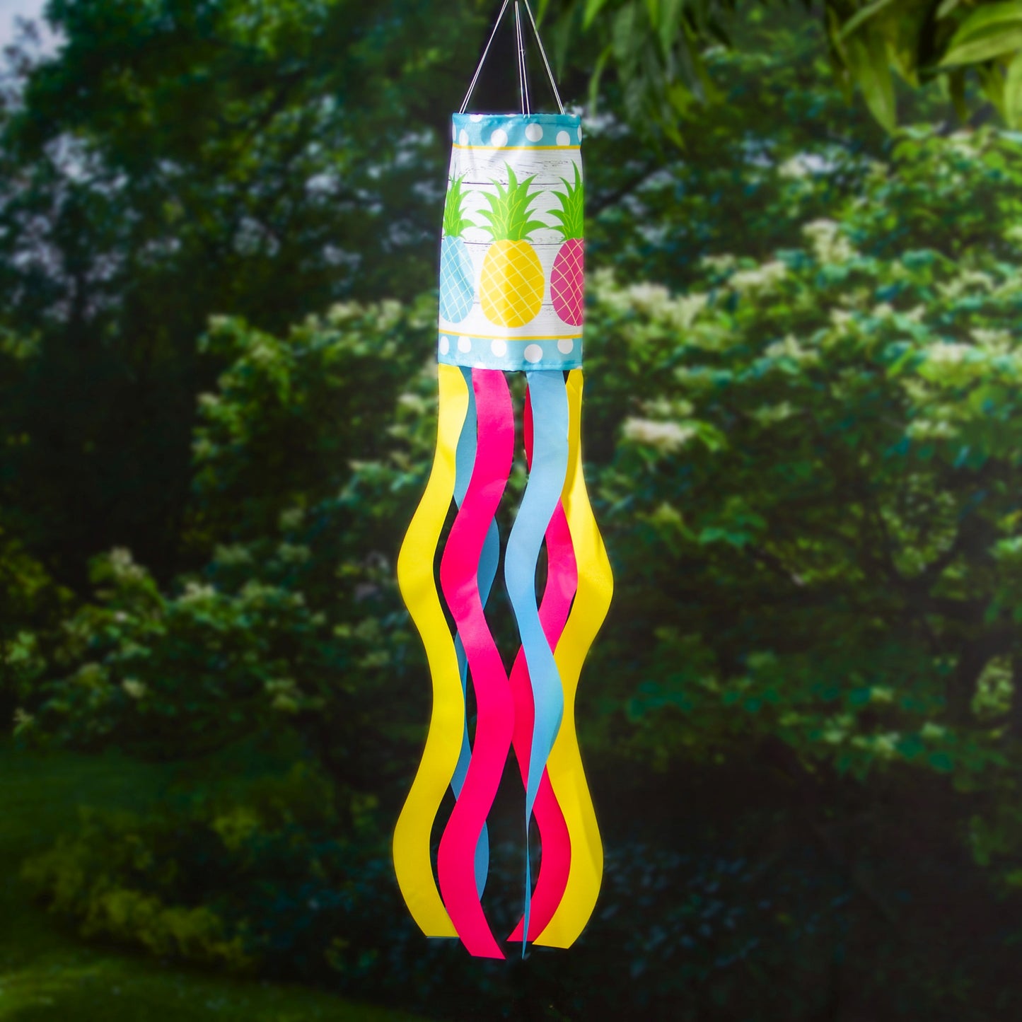 Hello Summer Pineapple Windsock; Polyester 7"ODx38"L