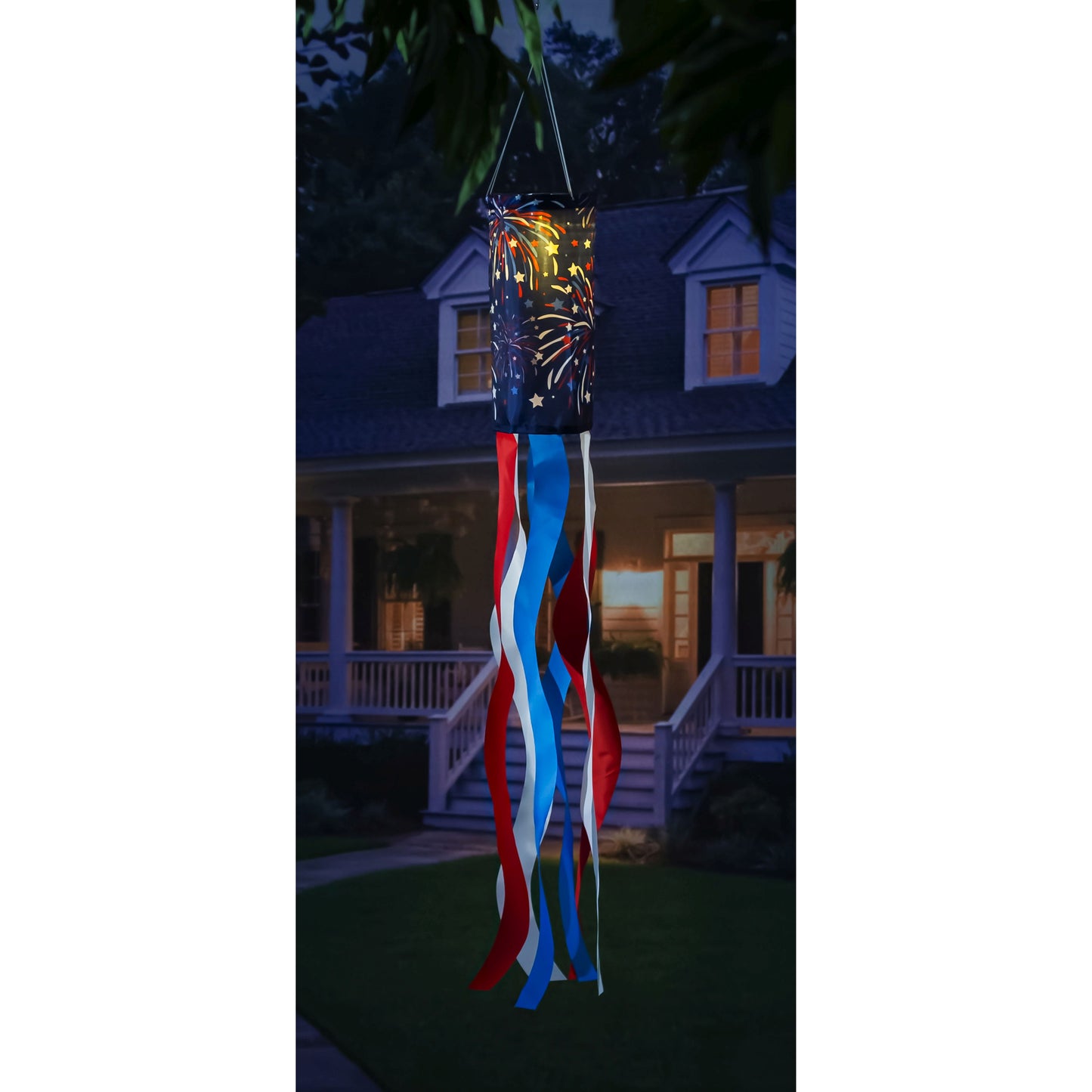 Fireworks Solar Lit Windsock; Polyester 6"ODx40"L