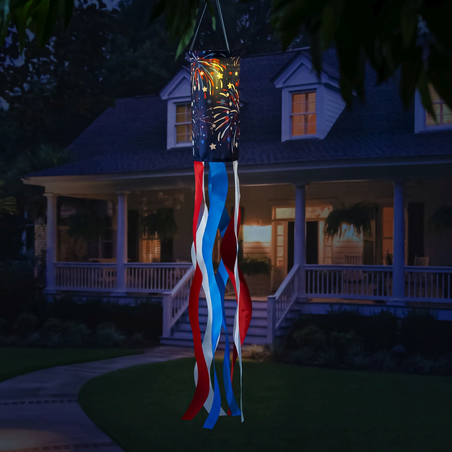 Fireworks Solar Lit Windsock; Polyester 6"ODx40"L