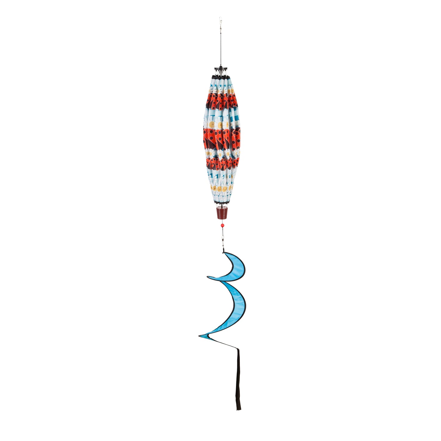 Ladybug Plaid Hot Air Balloon Spinner Windsock; 55"L x 15" Diameter