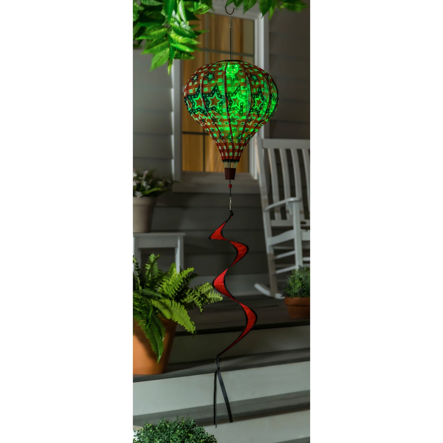 Patriotic Stars and Checks Solar Hot Air Balloon Spinner Windsock; 15"x55"L