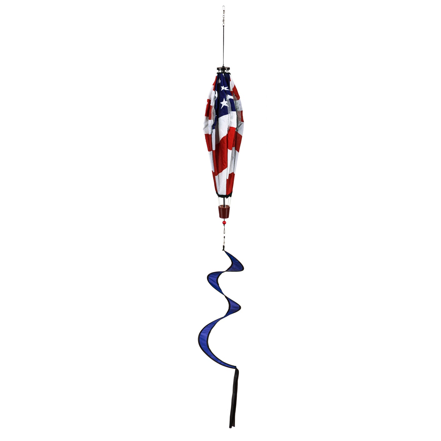 Waving American Flag Animated Solar Lit Hot Air Balloon Spinner Windsock; 55"L x 15" Diameter