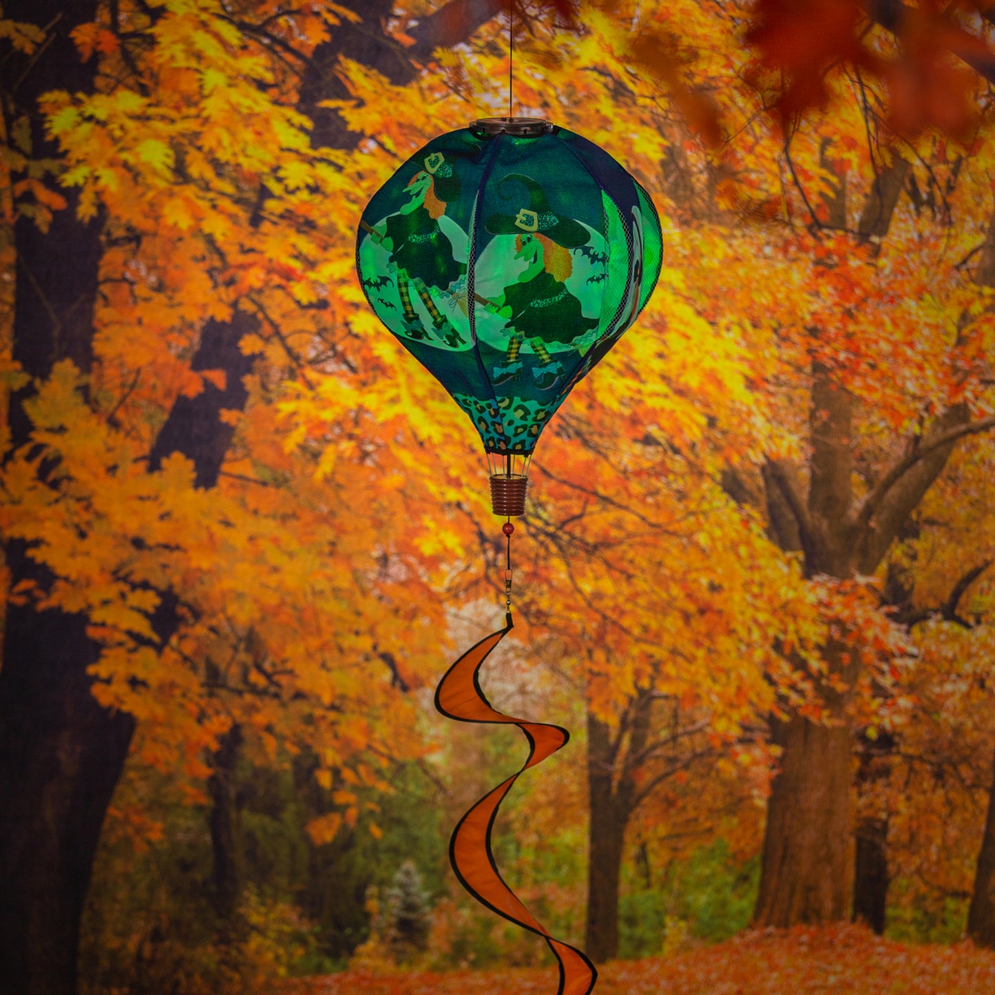 Flying Witch Animated Solar Lit Hot Air Balloon Spinner Windsock