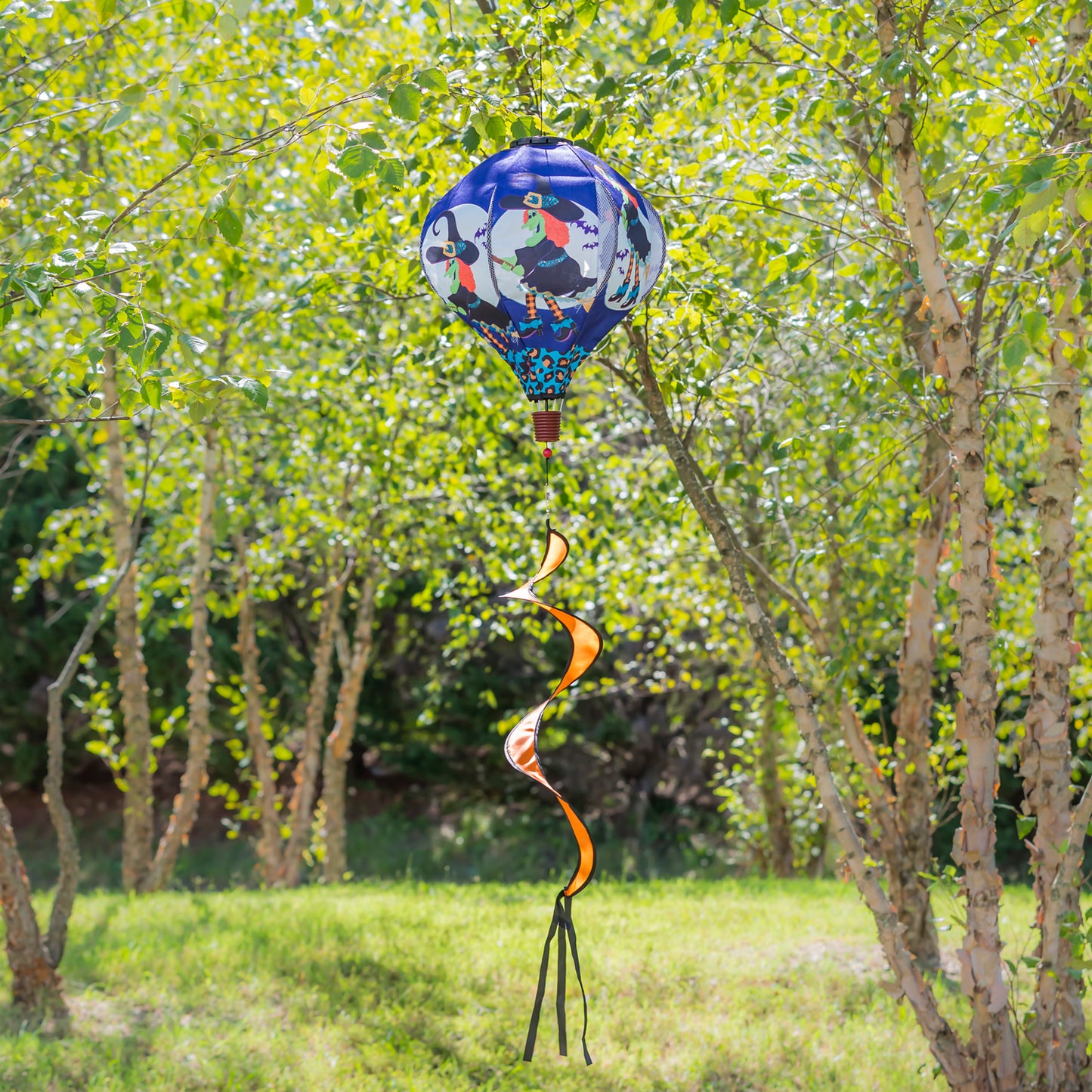 Flying Witch Animated Solar Lit Hot Air Balloon Spinner Windsock