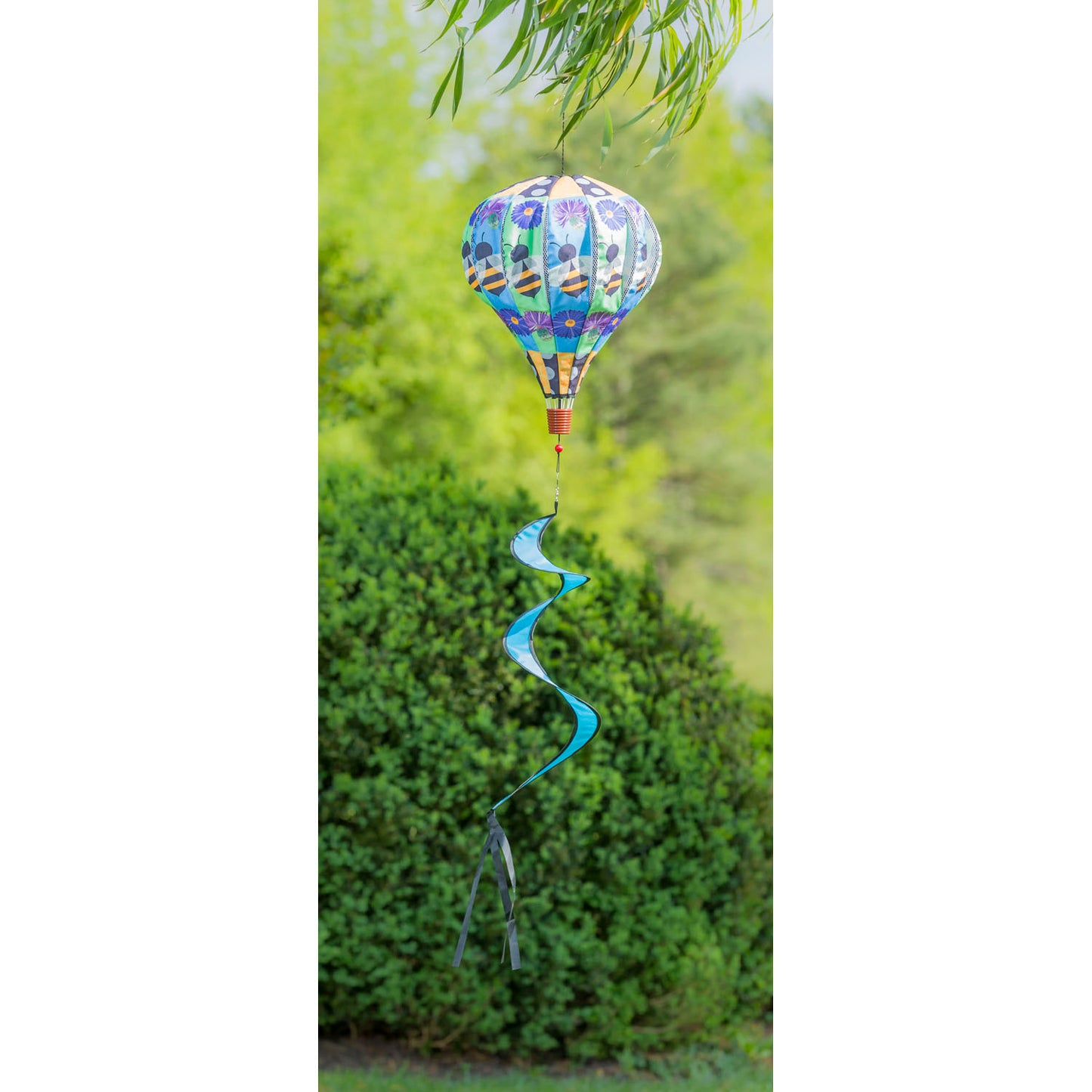 Bee with a Border Burlap Hot Air Balloon Spinner Windsock; 55"Lx15" Wx15"D