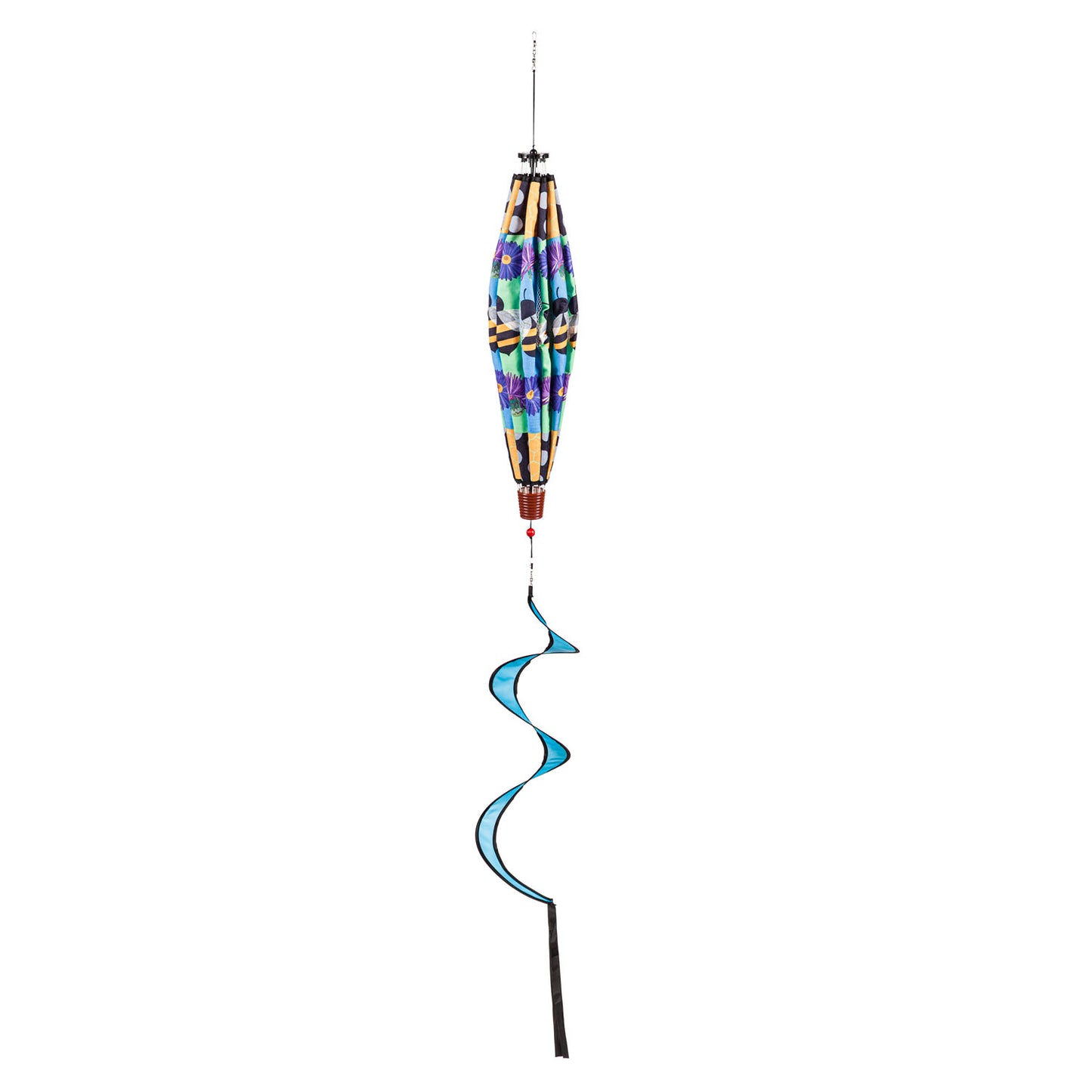 Bee with a Border Burlap Hot Air Balloon Spinner Windsock; 55"Lx15" Wx15"D