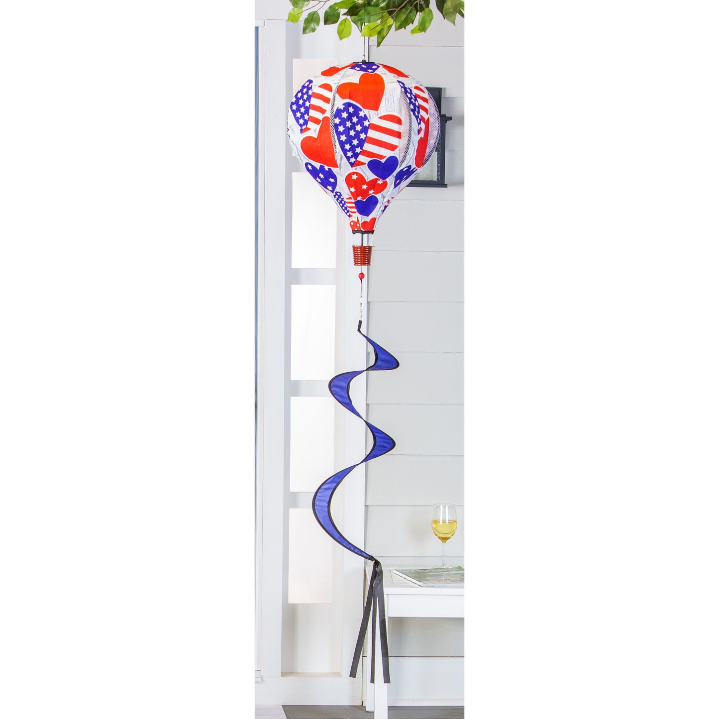 Patriotic Hearts Hot Air Balloon Spinner Windsock; 55"L x 15" Diameter