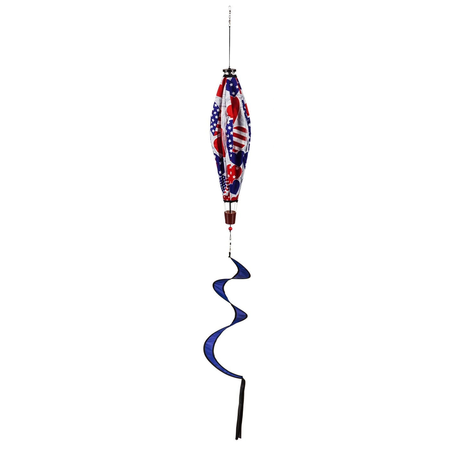 Patriotic Hearts Hot Air Balloon Spinner Windsock; 55"L x 15" Diameter