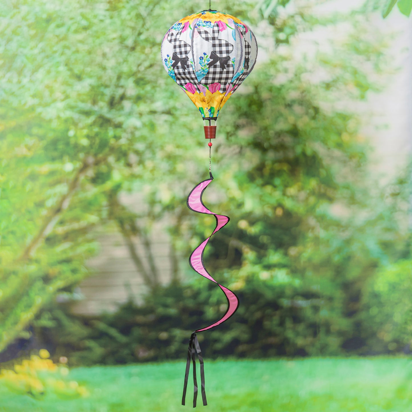 Gingham Bunny Hot Air Balloon Spinner Windsock
