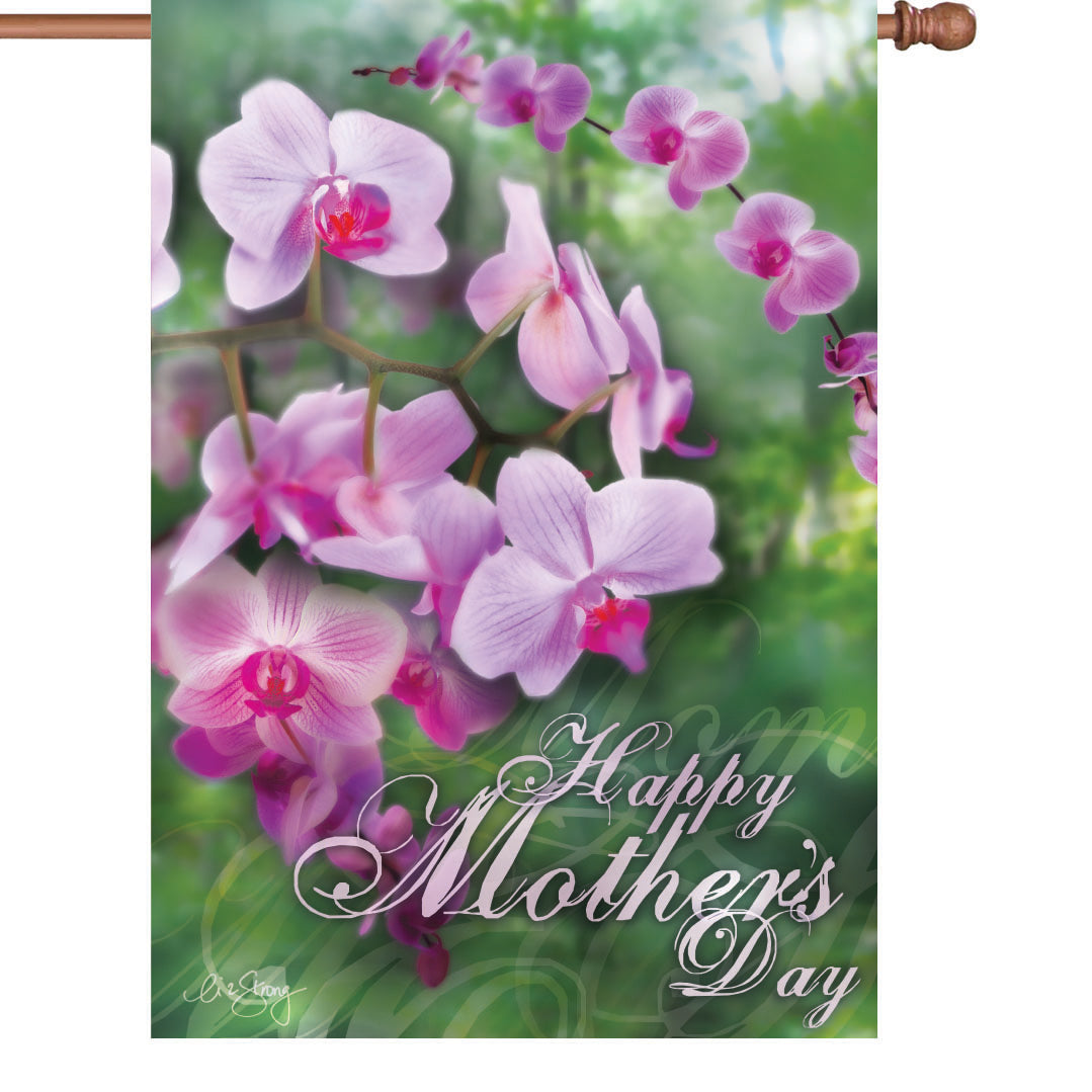 Happy Mothers Day Orchids Printed House Flag; Polyester