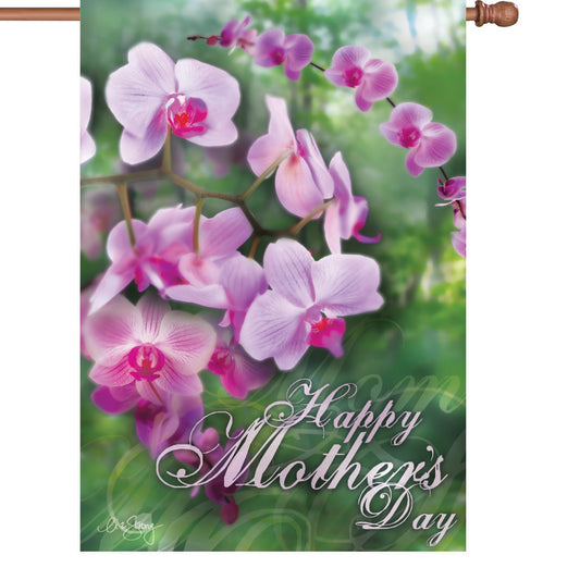 Happy Mothers Day Orchids Printed House Flag; Polyester