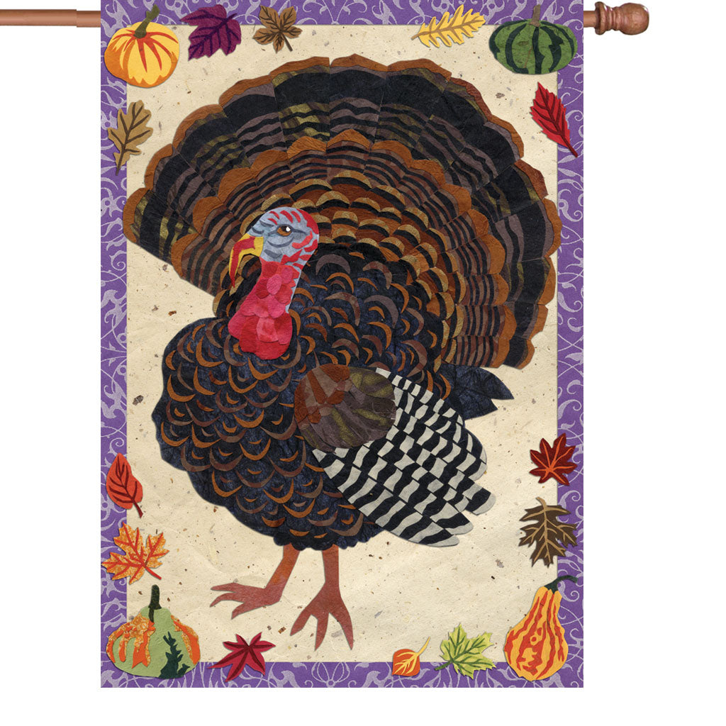 Textured Thanksgiving Turkey Printed Seasonal House Flag; Polyester