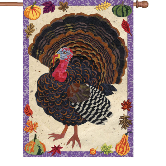 Textured Thanksgiving Turkey Printed Seasonal House Flag; Polyester