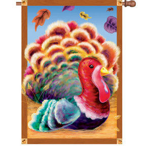 "Tim the Turkey" Seasonal Applique House Flag; Polyester