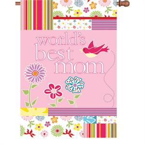 Worlds Best Mom Printed/Applique House Flag; Polyester