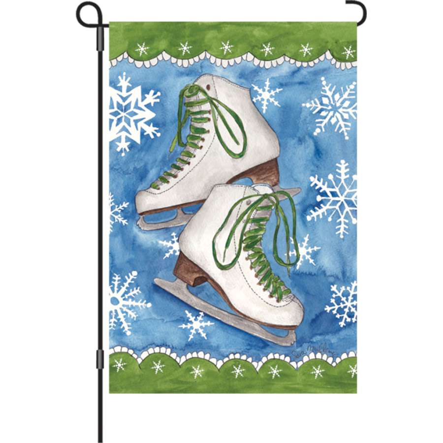 Winter Ice Skates Printed Garden Flag; Polyester