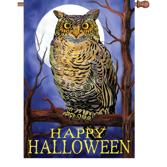 Owl & Halloween Moon Printed House Flag; Polyester